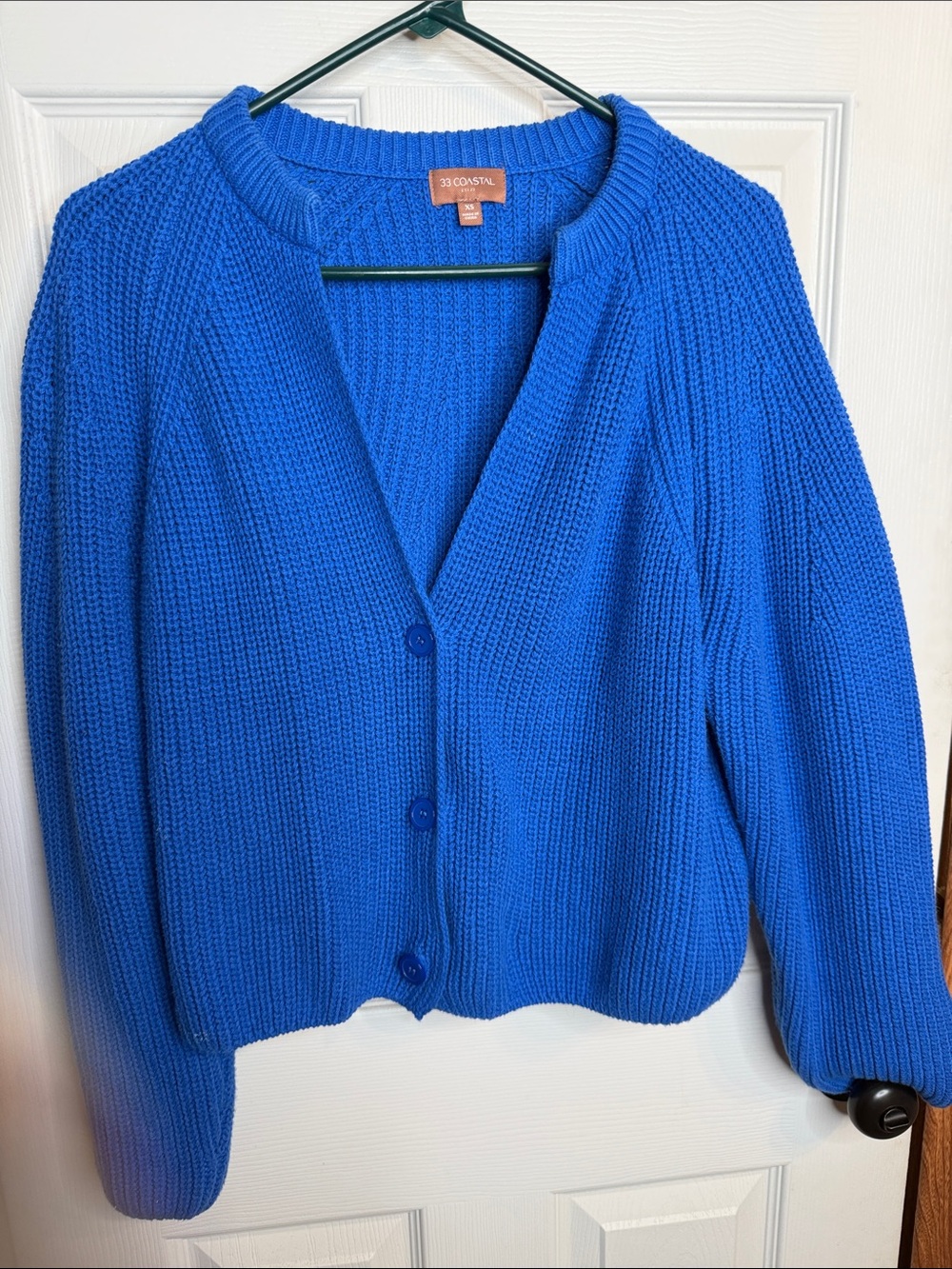 Beautiful Bright Blue Ribbed Button-Front Cardigan AWESOME YOU CAN WARE EVERYDAY